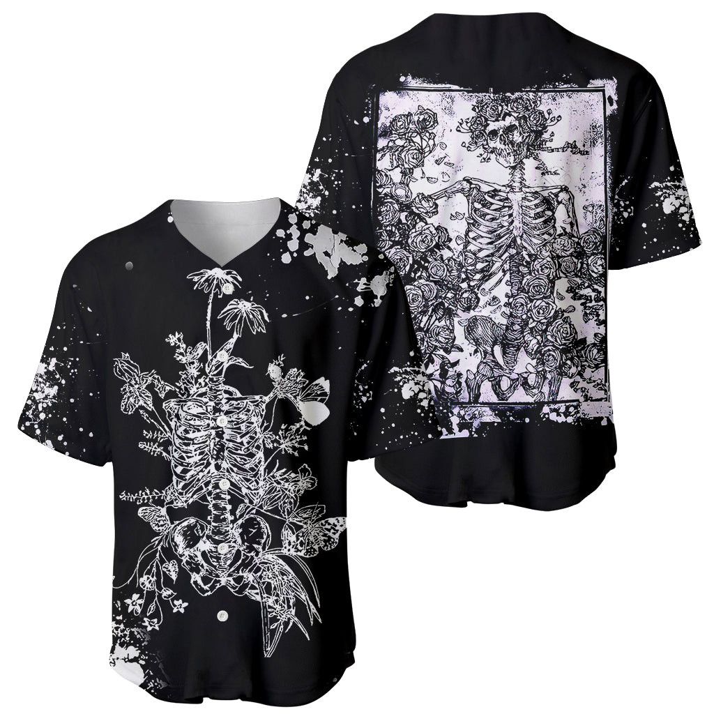 Rose Skull Baseball Jersey White Rose Skull Day Of The Dead 1