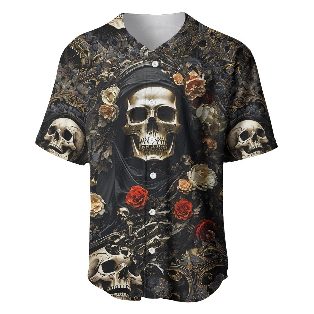 Skull Roses Baseball Jersey Never Say Die 3