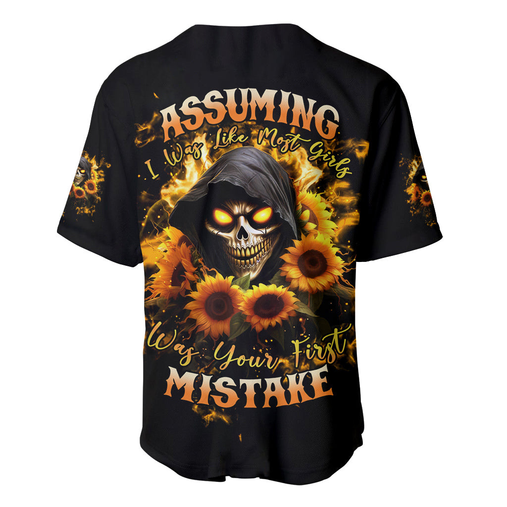 Sunflower Skull Baseball Jersey Assuming I Was Like Most Girls Was Your First Mistake 2