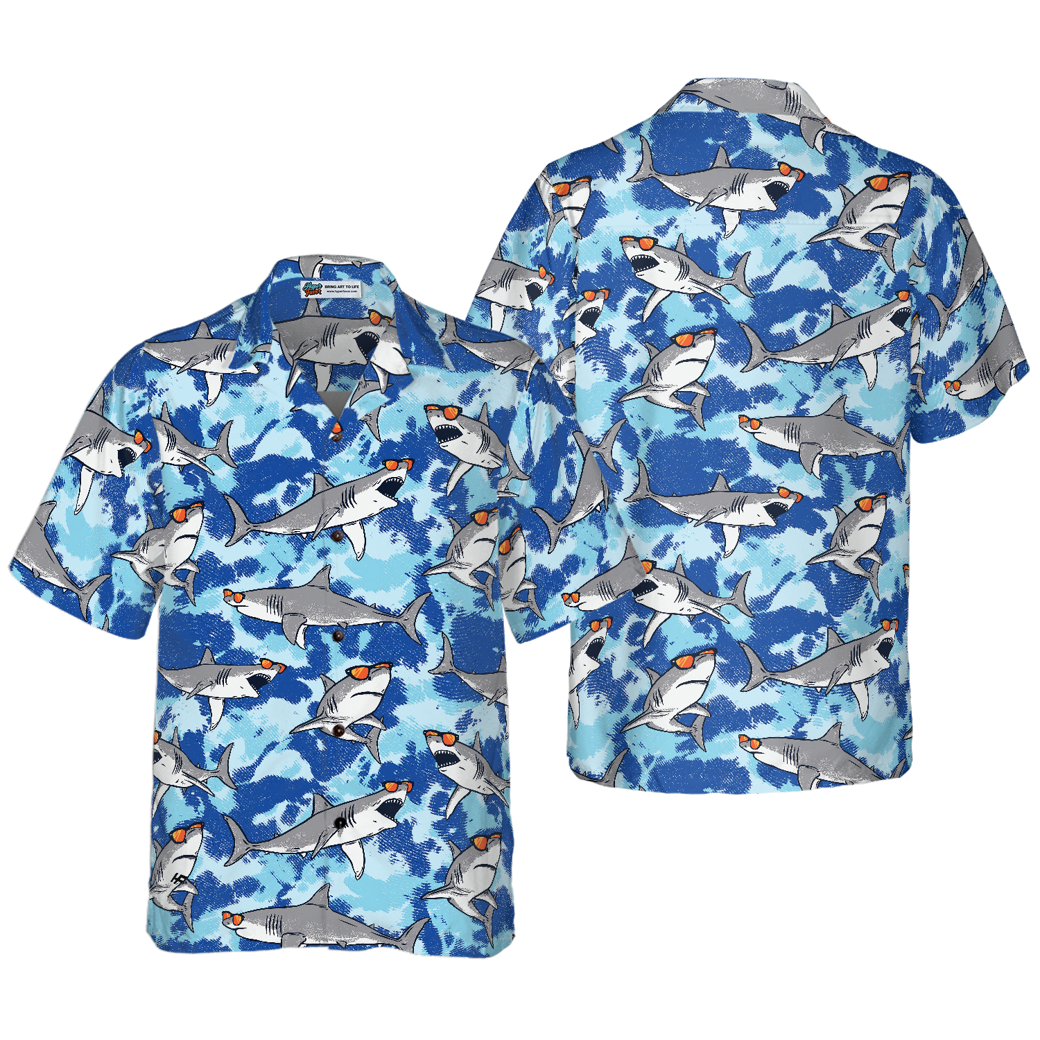 Tie Dye Sharks Wearing Sunglasses Hawaiian Shirt 1.png