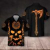 Viking Skull With Backbone Axe Hawaiian Shirt Cool Orange Pattern Black Skull Shirt 1.jpg