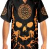 Viking Skull With Backbone Axe Hawaiian Shirt Cool Orange Pattern Black Skull Shirt 4.jpg