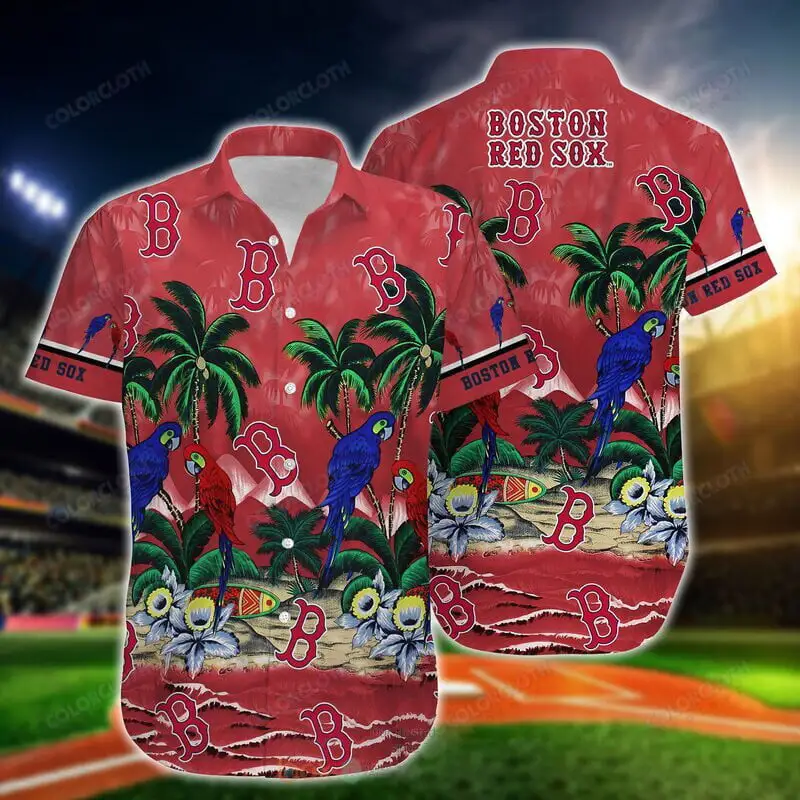 boston red sox tropical parrot paradise hawaiian shirt.webp