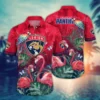 florida panthers flamingo parrot hawaiian shirt.webp