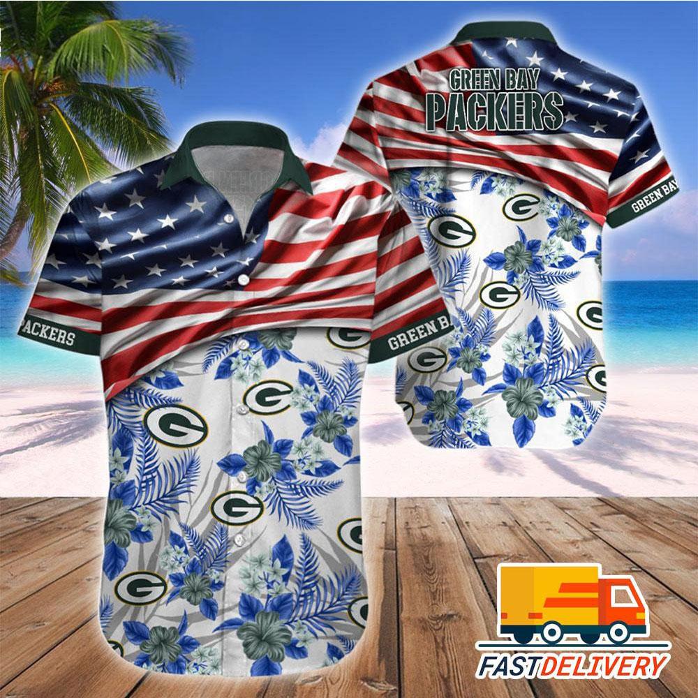 NFL Green Bay Packers Hawaiian Shirt Flag Us Style Gift For Fans Football Lover