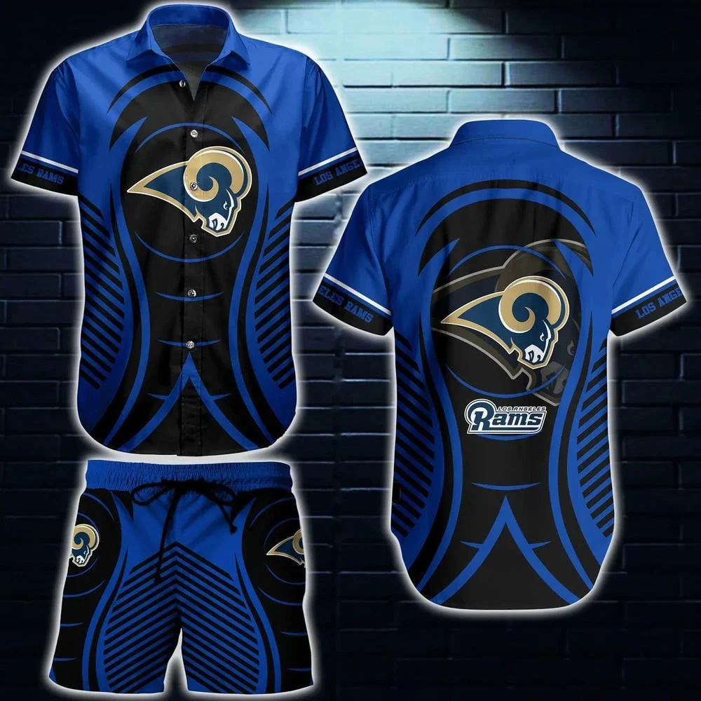 los angeles rams tribal waves hawaiian shirt.webp