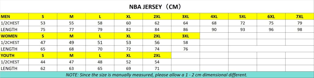 Nbafan Size Chart