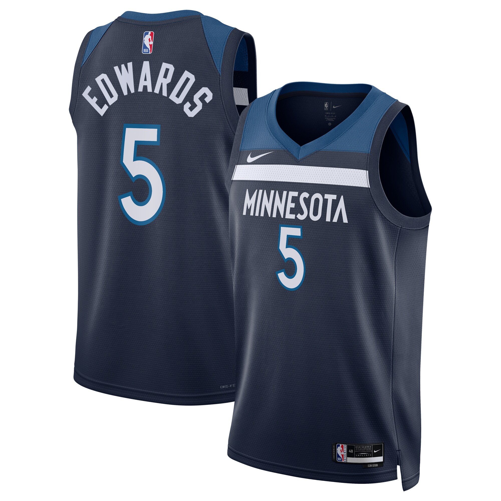 anthony edwards minnesota timberwolves nike unisex badge swingman replica jersey icon edition navy 9862 7edlf.jpg
