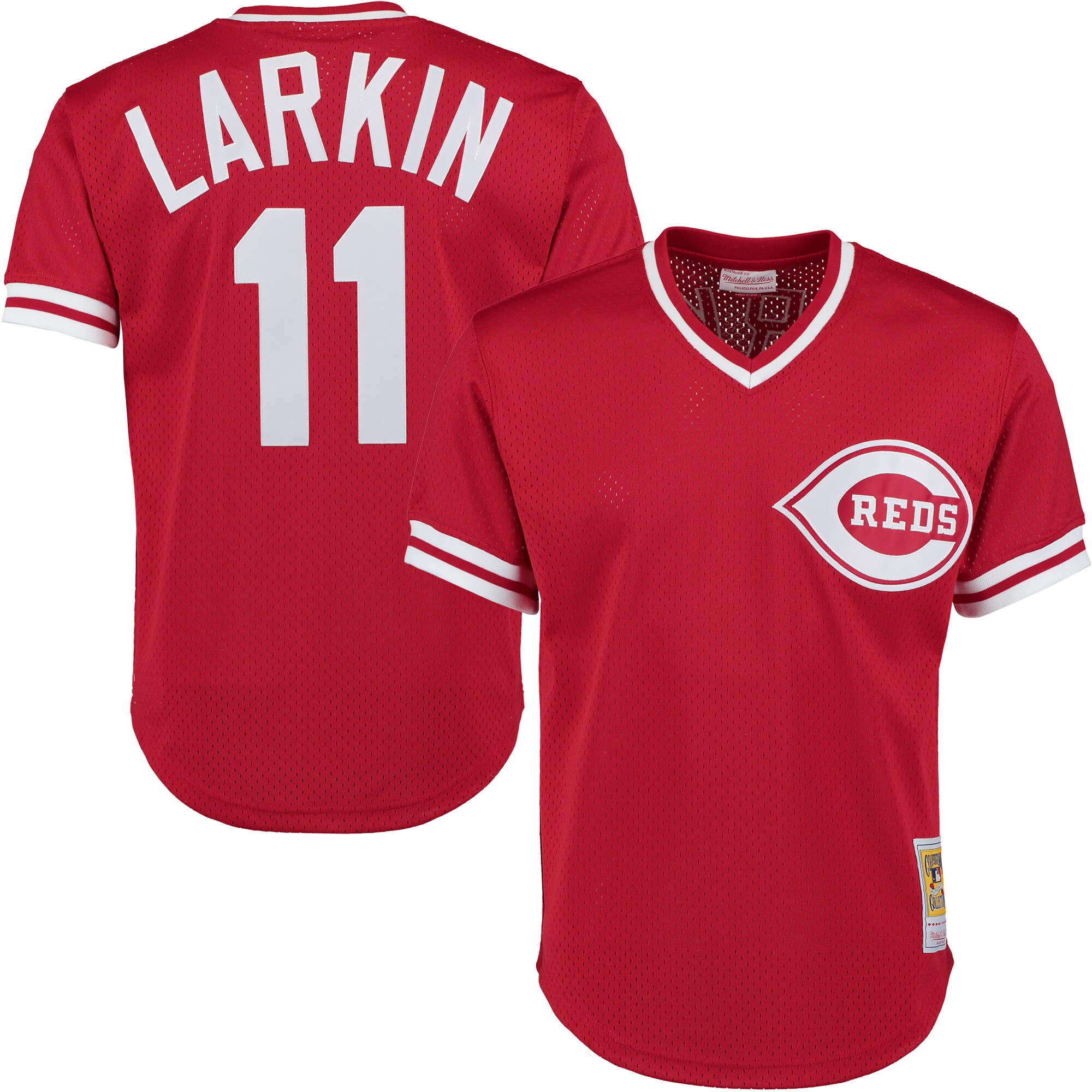 barry larkin cincinnati reds mitchell 26amp ness cooperstown collection mesh batting practice button up jersey red 1638 ys42b.jpg
