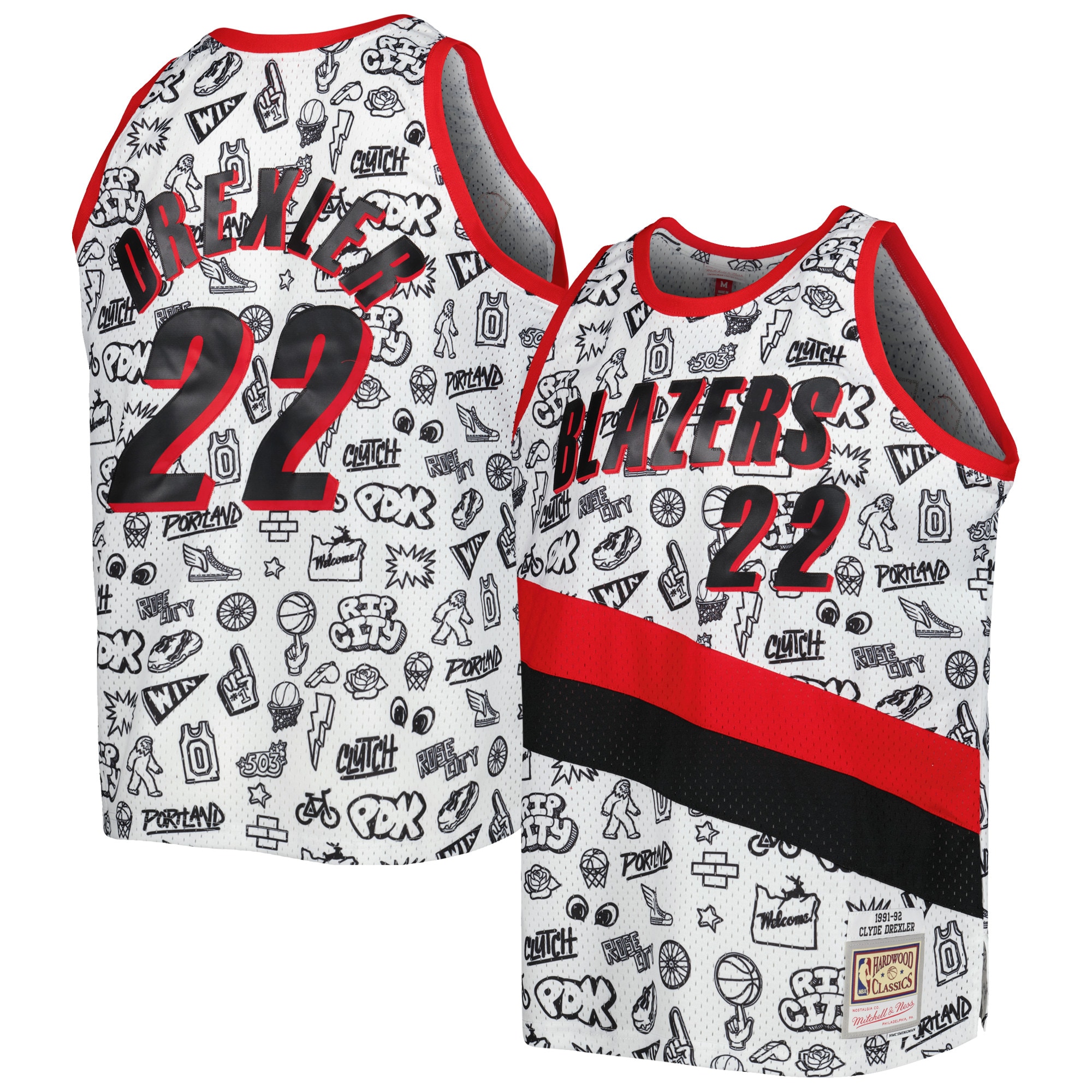 clyde drexler portland trail blazers mitchell 26amp ness 199192 hardwood classics doodle swingman player jersey white 6399 sjk96.jpg
