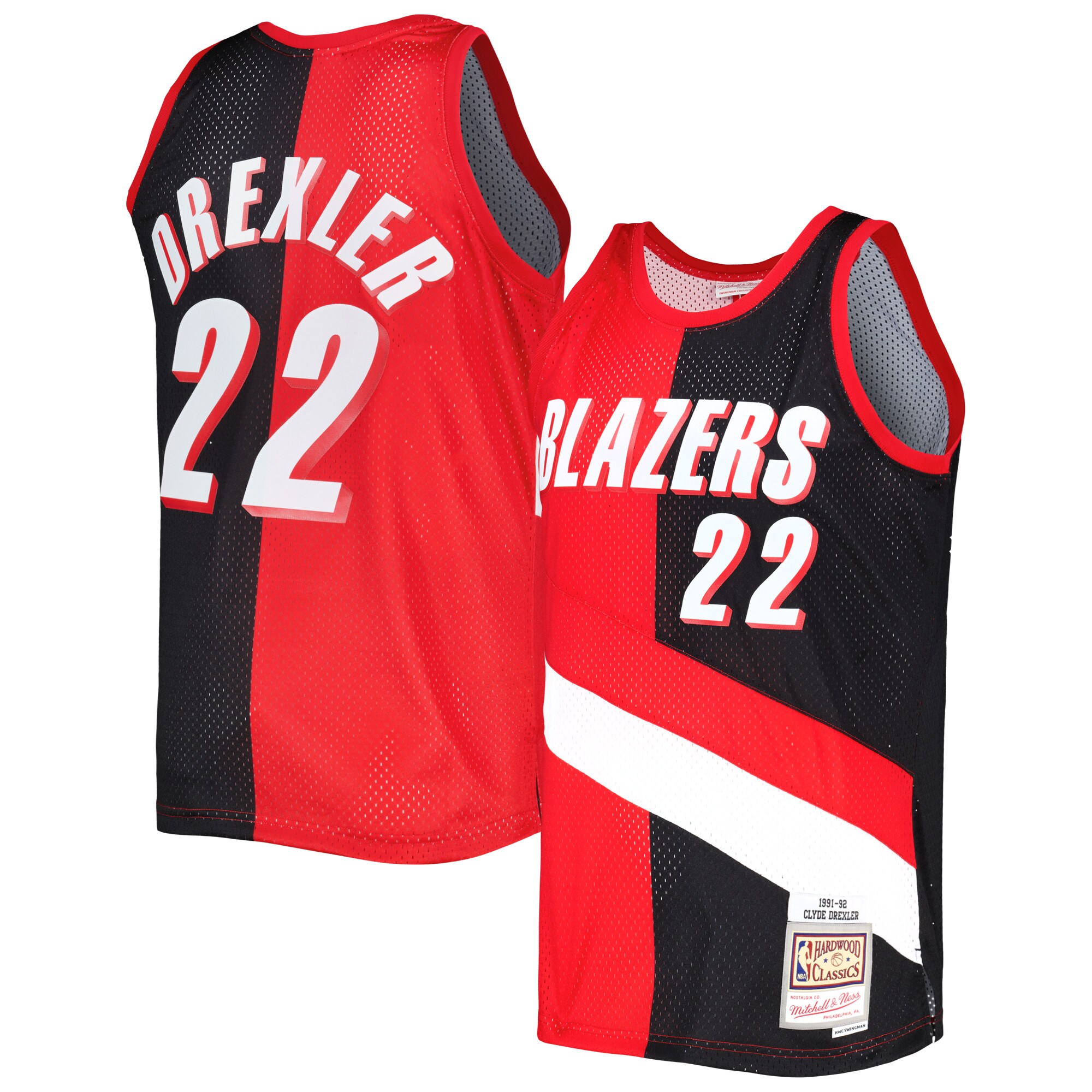 clyde drexler portland trail blazers mitchell 26amp ness hardwood classics 199192 split swingman jersey redblack 4581 lmee0.jpg
