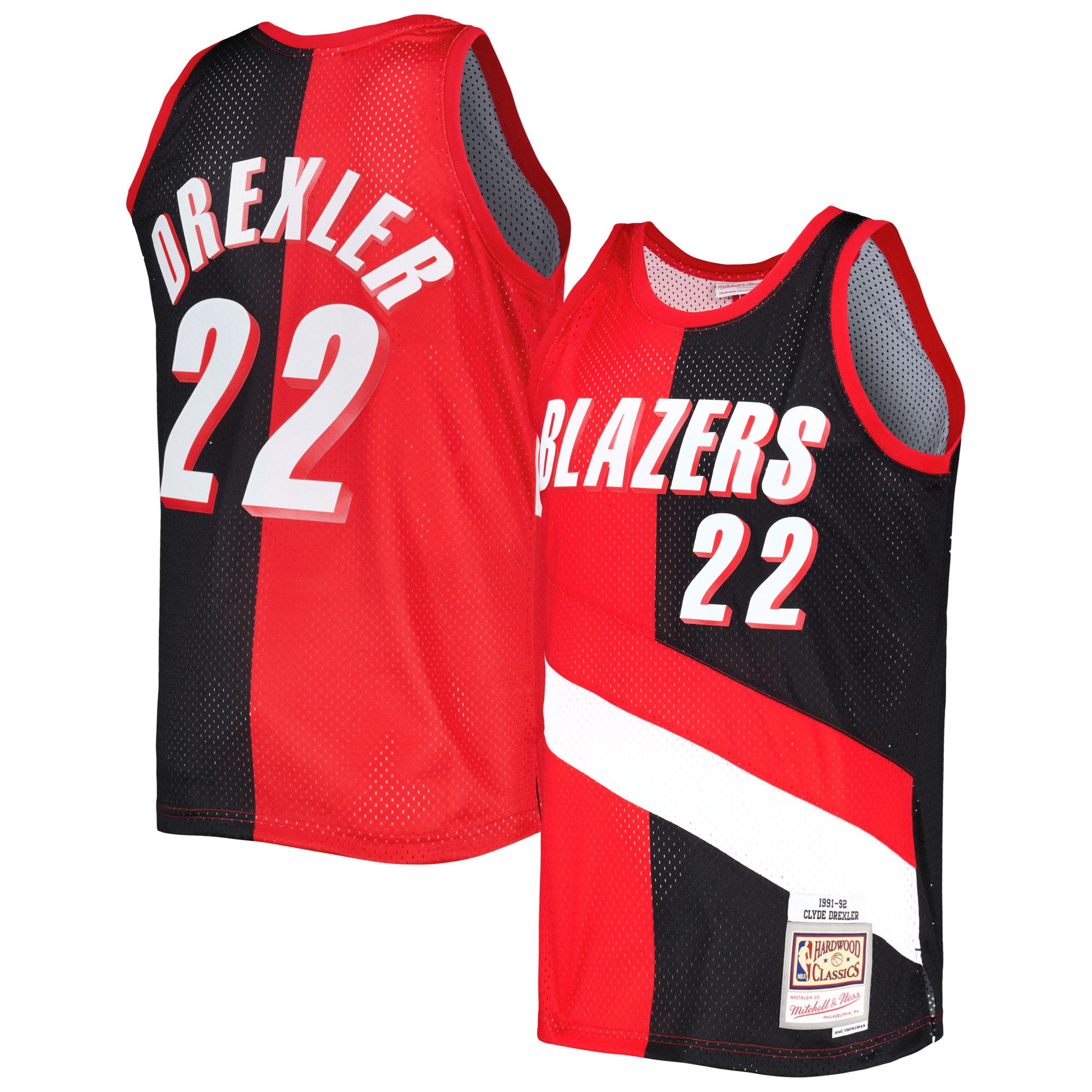 clyde drexler portland trail blazers mitchell 26amp ness hardwood classics 199192 split swingman jersey redblack 5427 2ead3.jpg
