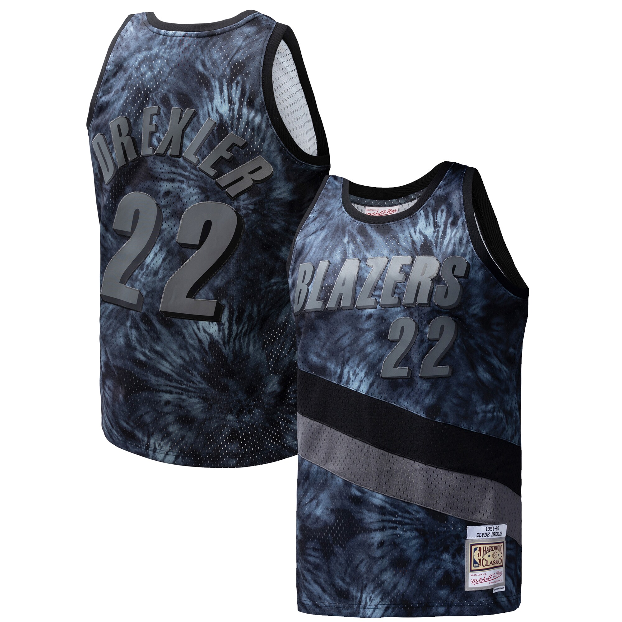 clyde drexler portland trail blazers mitchell 26amp ness hardwood classics 199192 tie dye swingman jersey black 1172 xughx.jpg