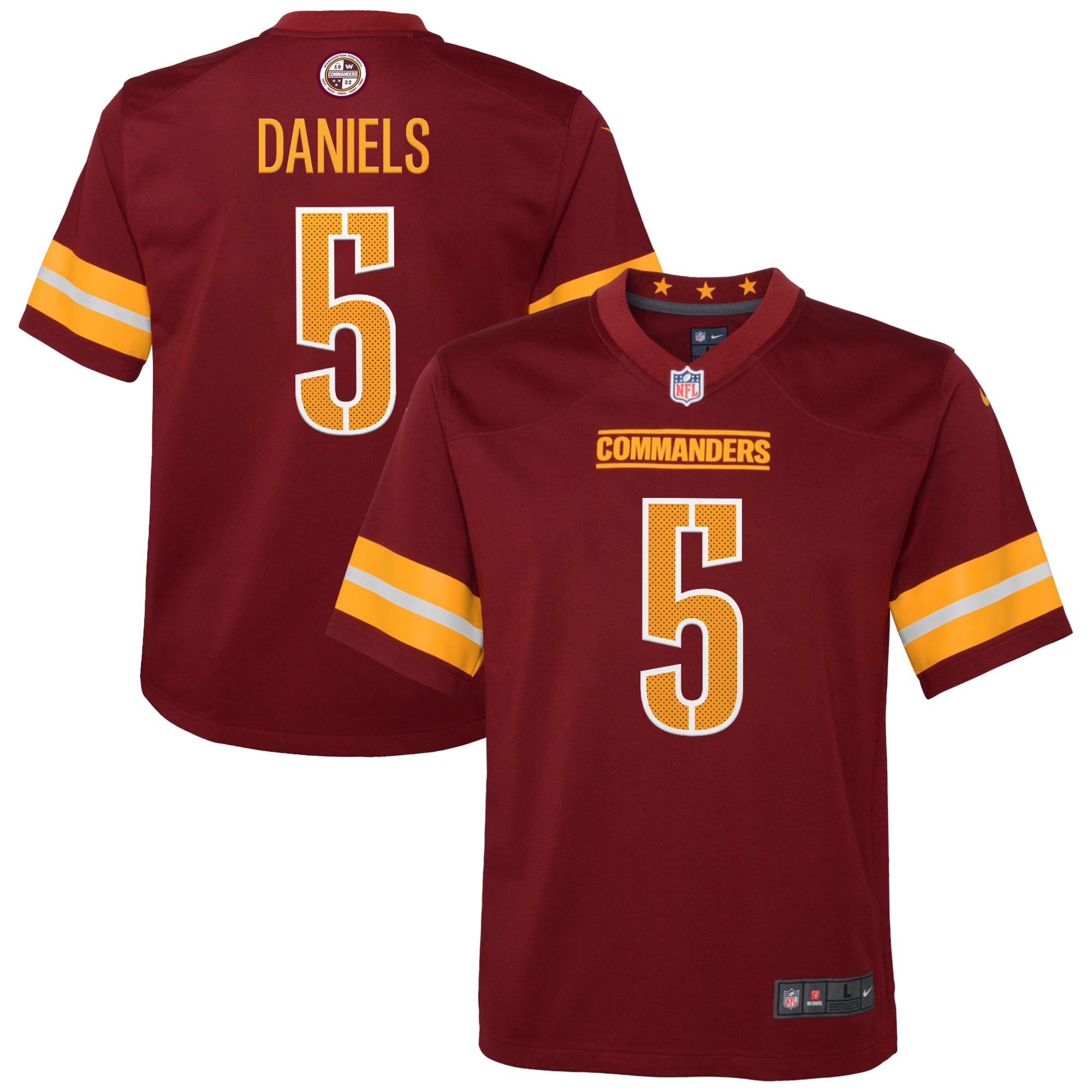jayden daniels washington commanders nike youth 2024 nfl draft first round pick player game jersey burgundy 8122 6po3a.jpg
