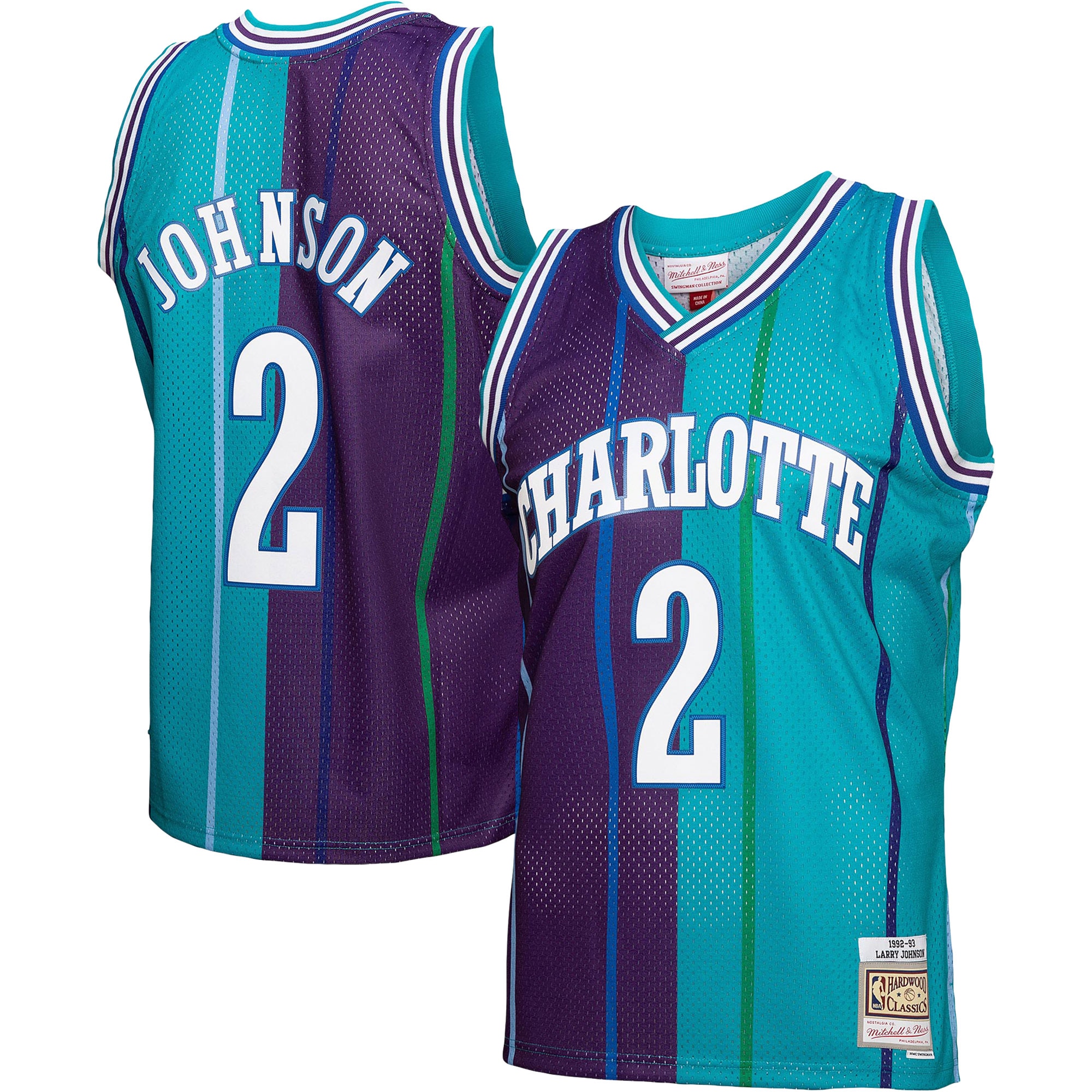larry johnson charlotte hornets mitchell 26amp ness hardwood classics mitchell 26amp ness split swingman jersey tealpurple 5885 vja9t.jpg