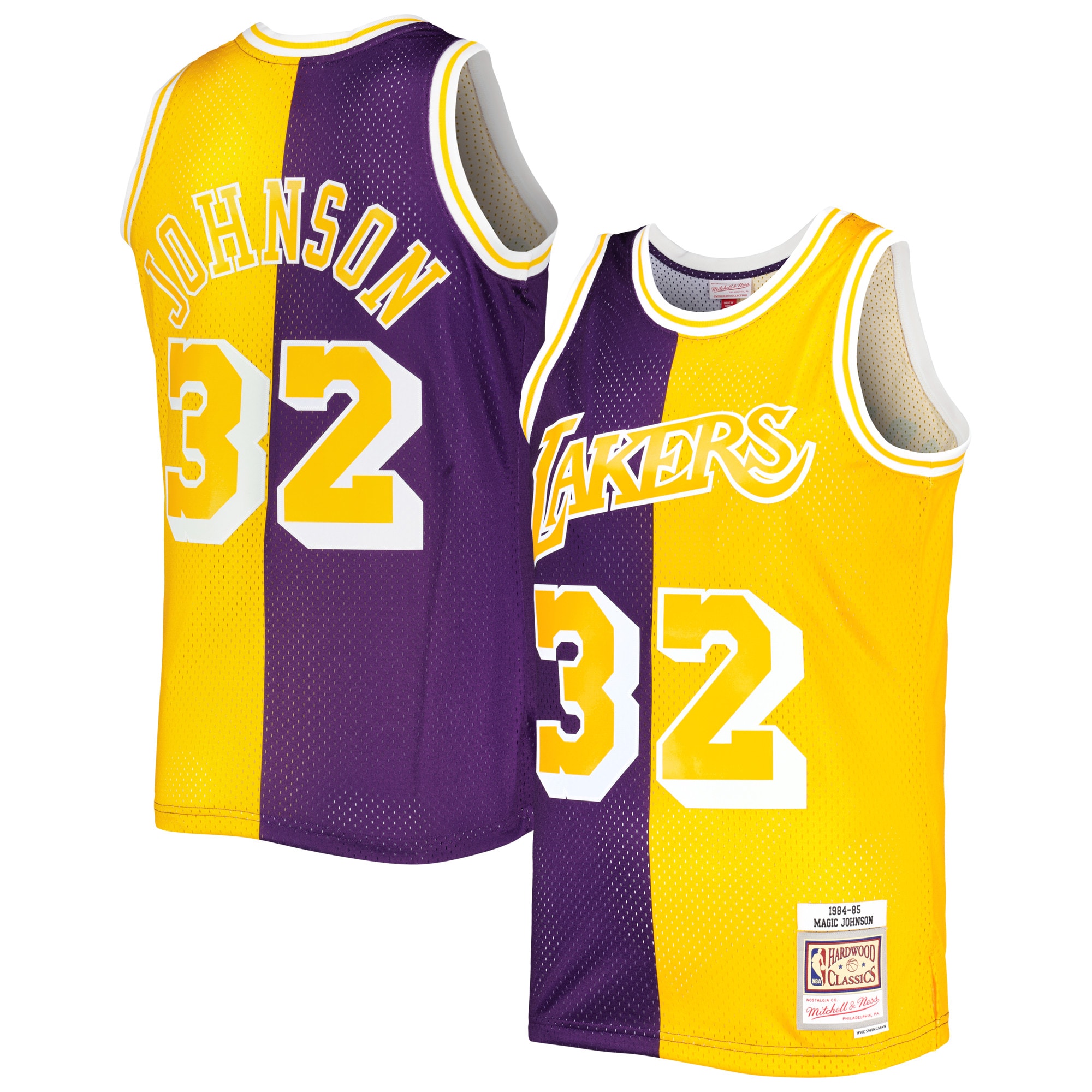 magic johnson los angeles lakers mitchell 26amp ness hardwood classics 198485 split swingman jersey purplegold 7322 o13r0.jpg