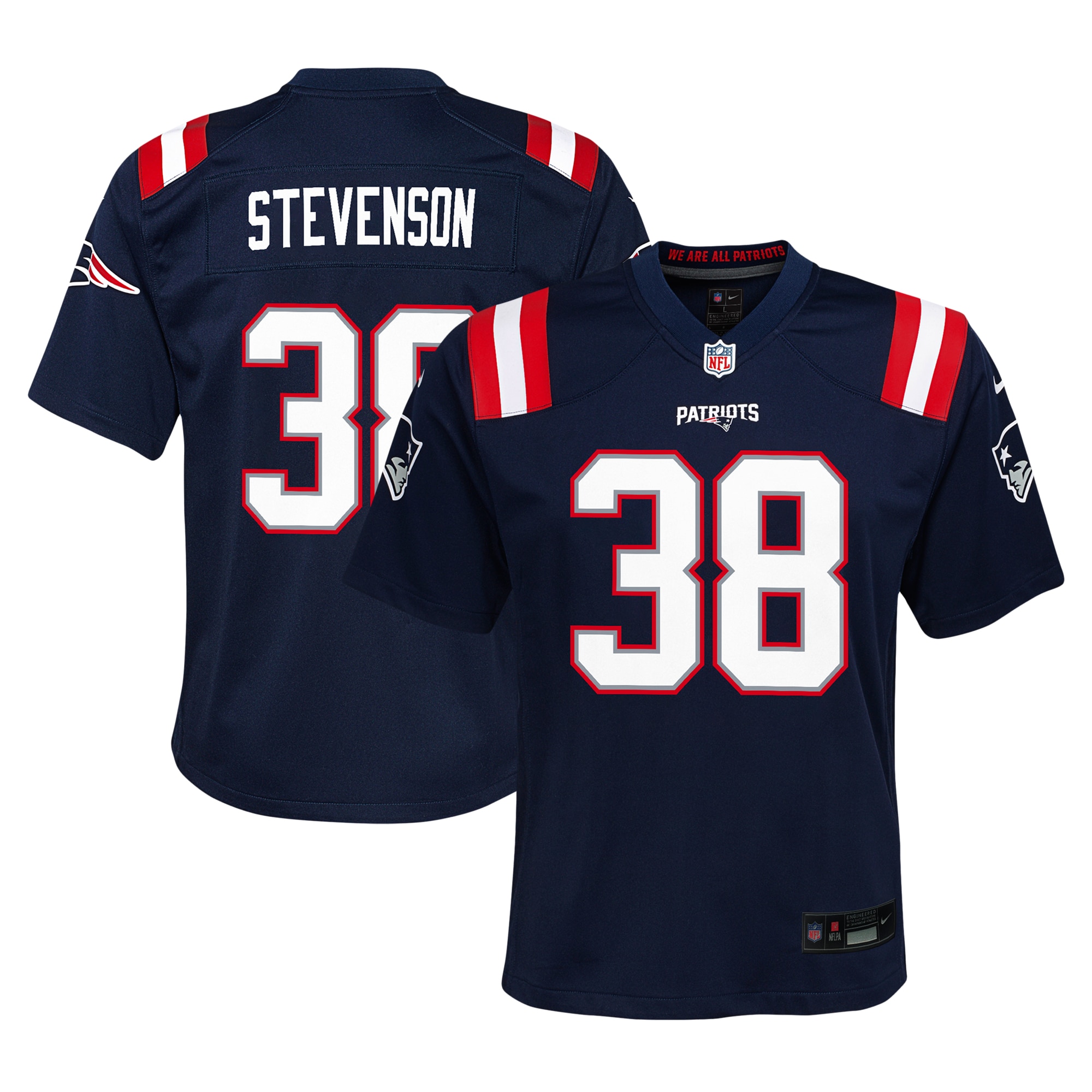 rhamondre stevenson new england patriots nike youth team player game jersey navy 5220 wuy16.jpg