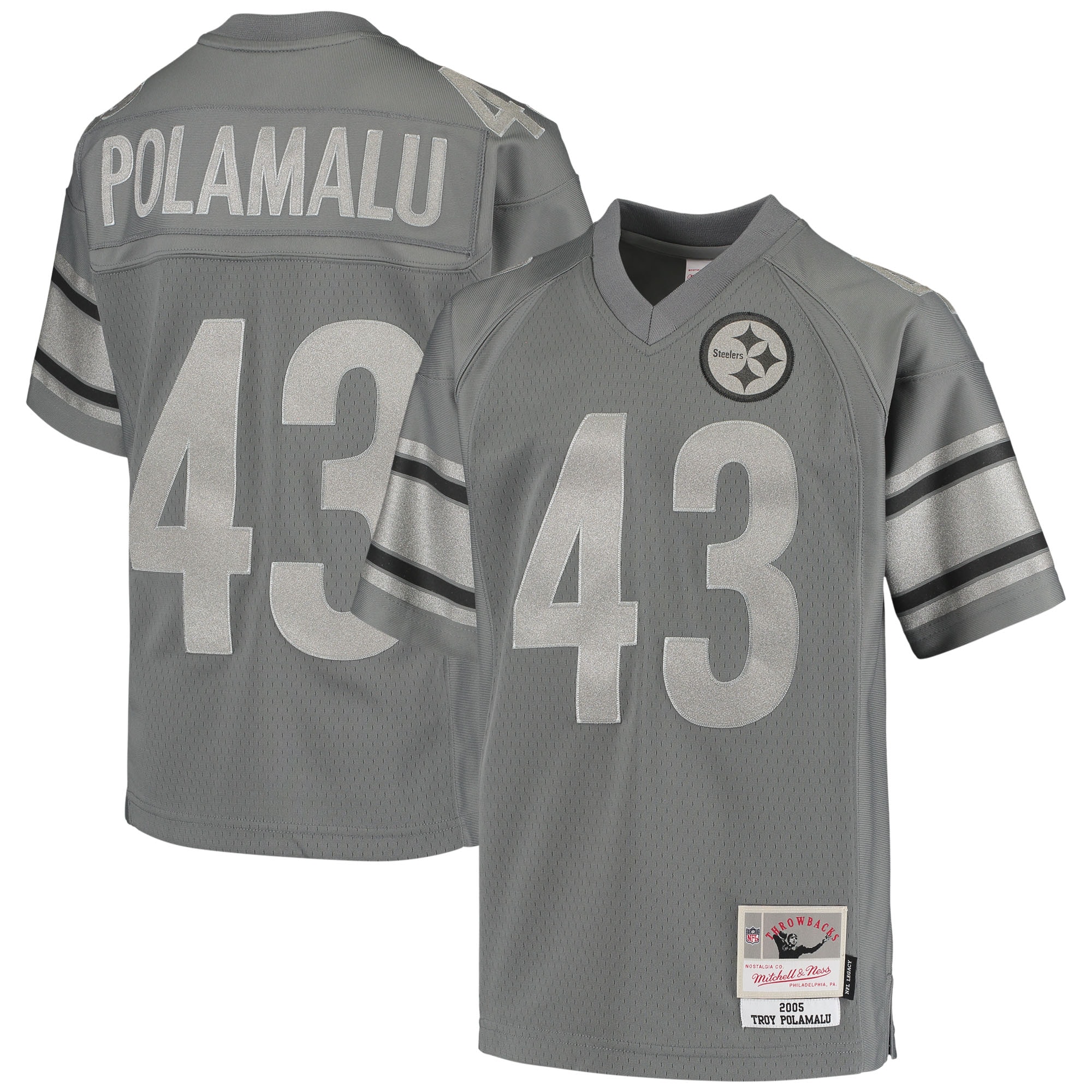 troy polamalu pittsburgh steelers mitchell 26amp ness youth 2005 retired player metal replica jersey charcoal 7997 ylsap.jpg
