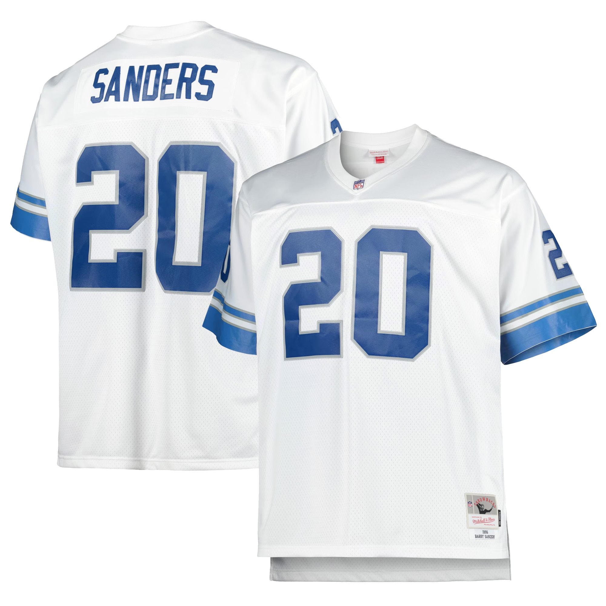 barry sanders detroit lions mitchell ness big tall 1996 retired player replica jersey white clowdercats xgwxc.jpg
