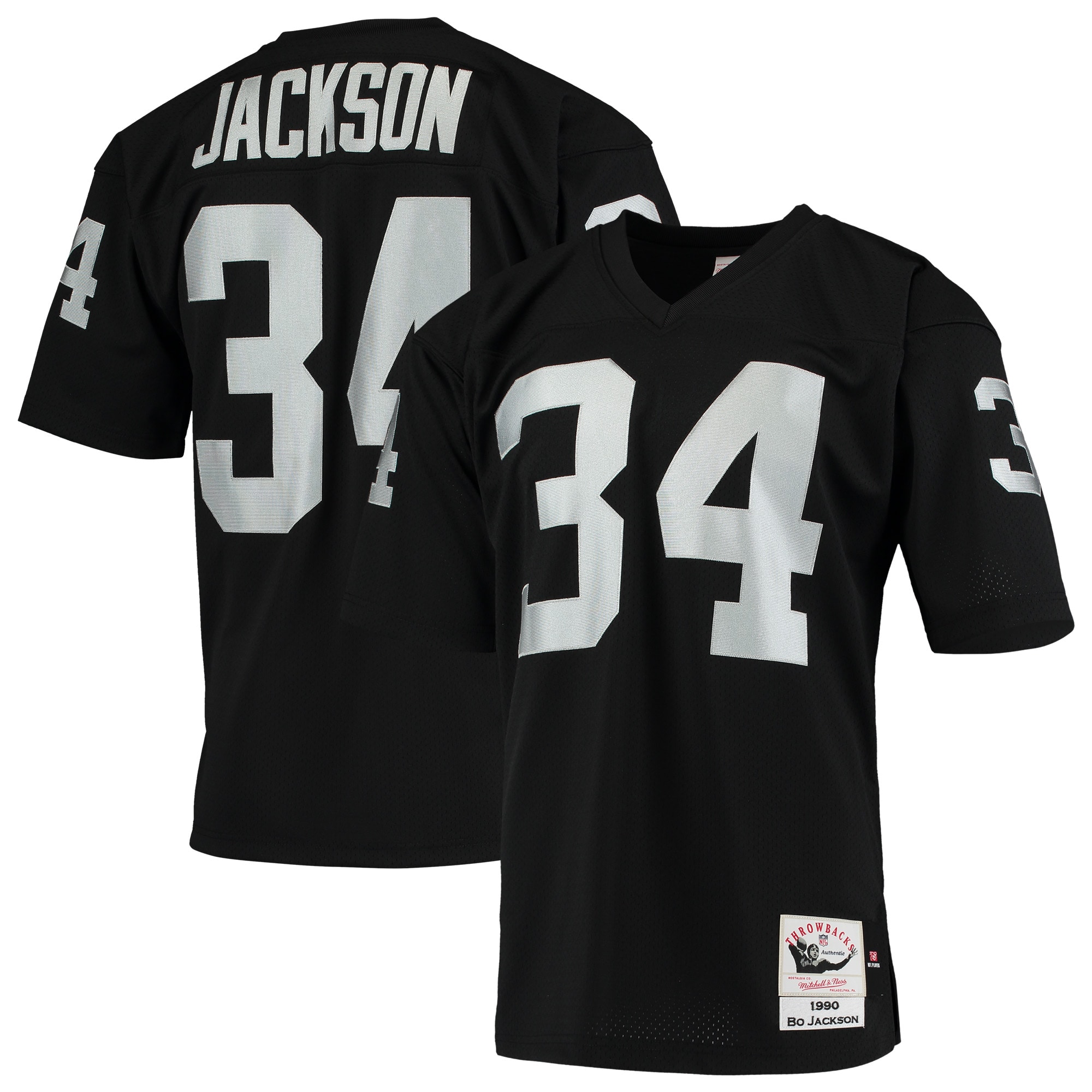 bo jackson las vegas raiders 1990 mitchell ness authentic throwback retired player jersey black clowdercats dovxu.jpg