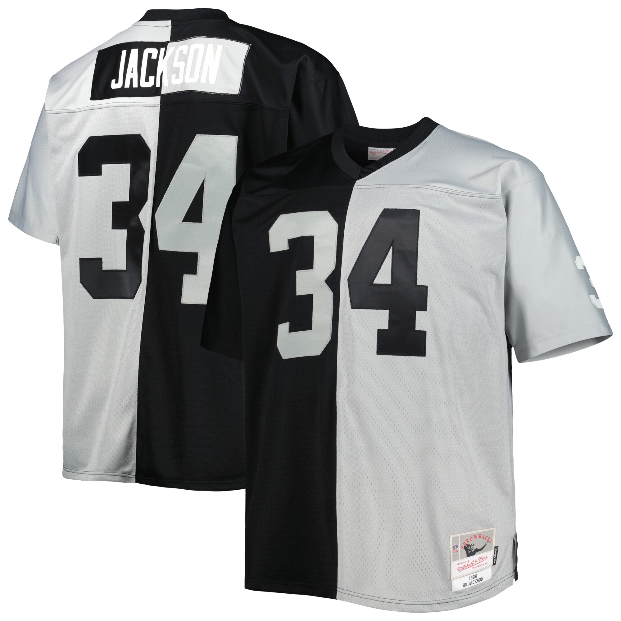 bo jackson las vegas raiders mitchell ness big tall split legacy retired player replica jersey blacksilver clowdercats zn9th.jpg