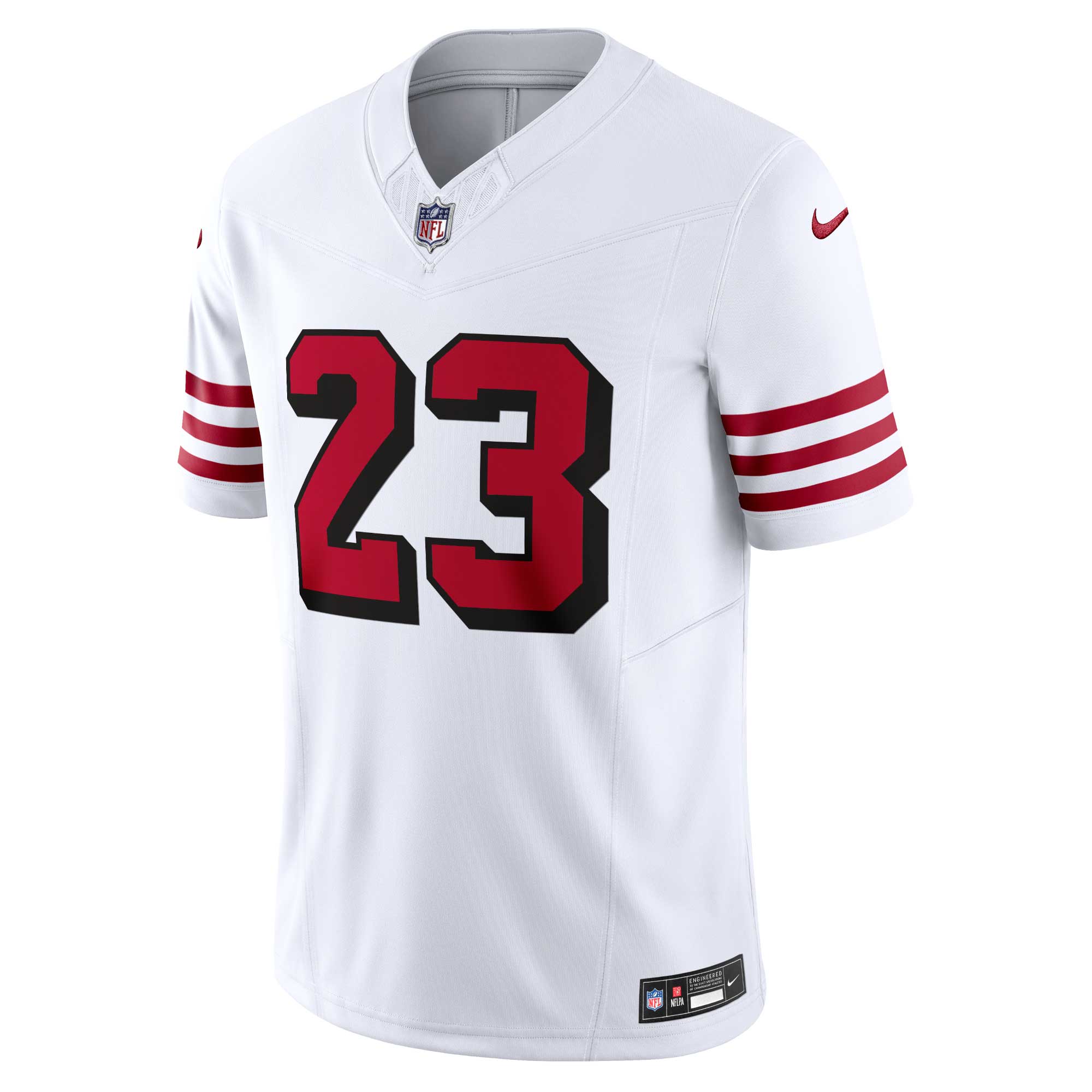 christian mccaffrey san francisco 49ers nike vapor fuse limited 2nd alternate jersey white clowdercats 9aayy.jpg