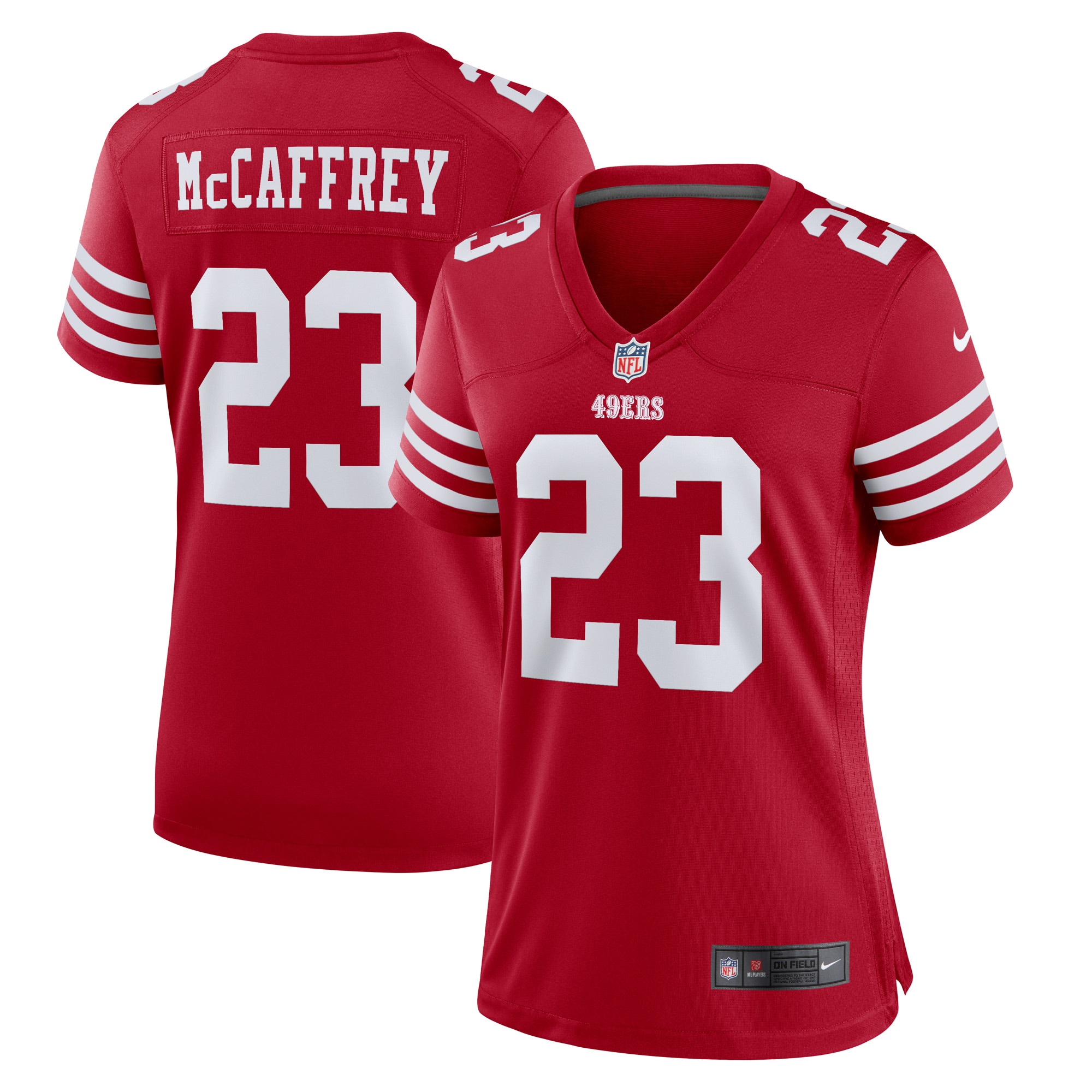christian mccaffrey san francisco 49ers nike womens player jersey scarlet clowdercats lnxxc.jpg