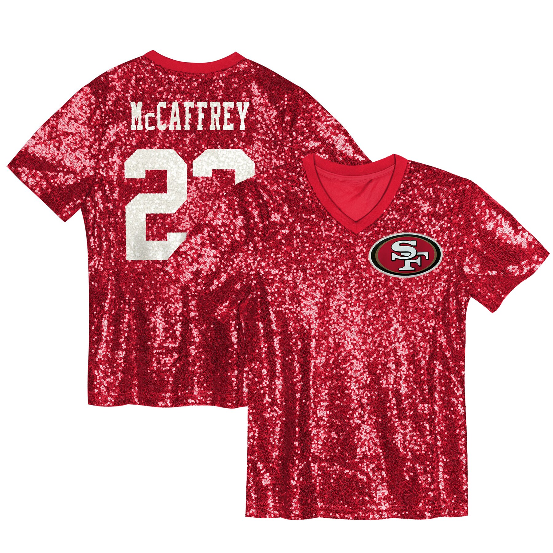 christian mccaffrey san francisco 49ers womens player name number v neck fashion jersey scarlet clowdercats pt328.jpg