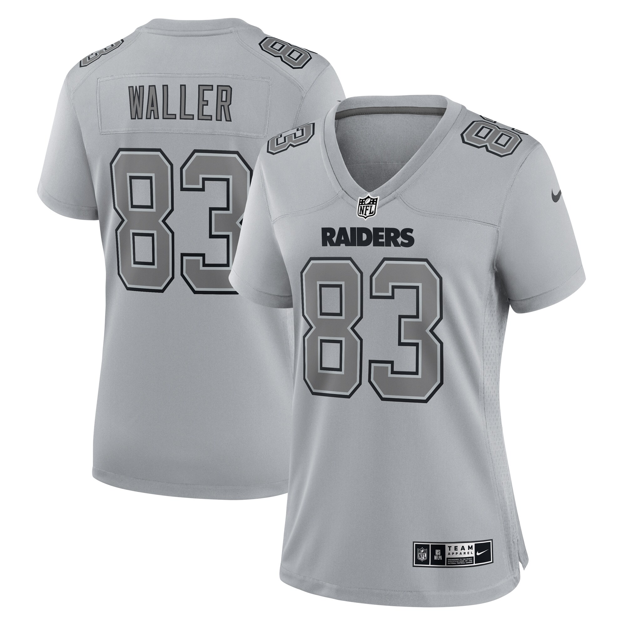 darren waller las vegas raiders nike womens atmosphere fashion game jersey gray clowdercats vrubs.jpg