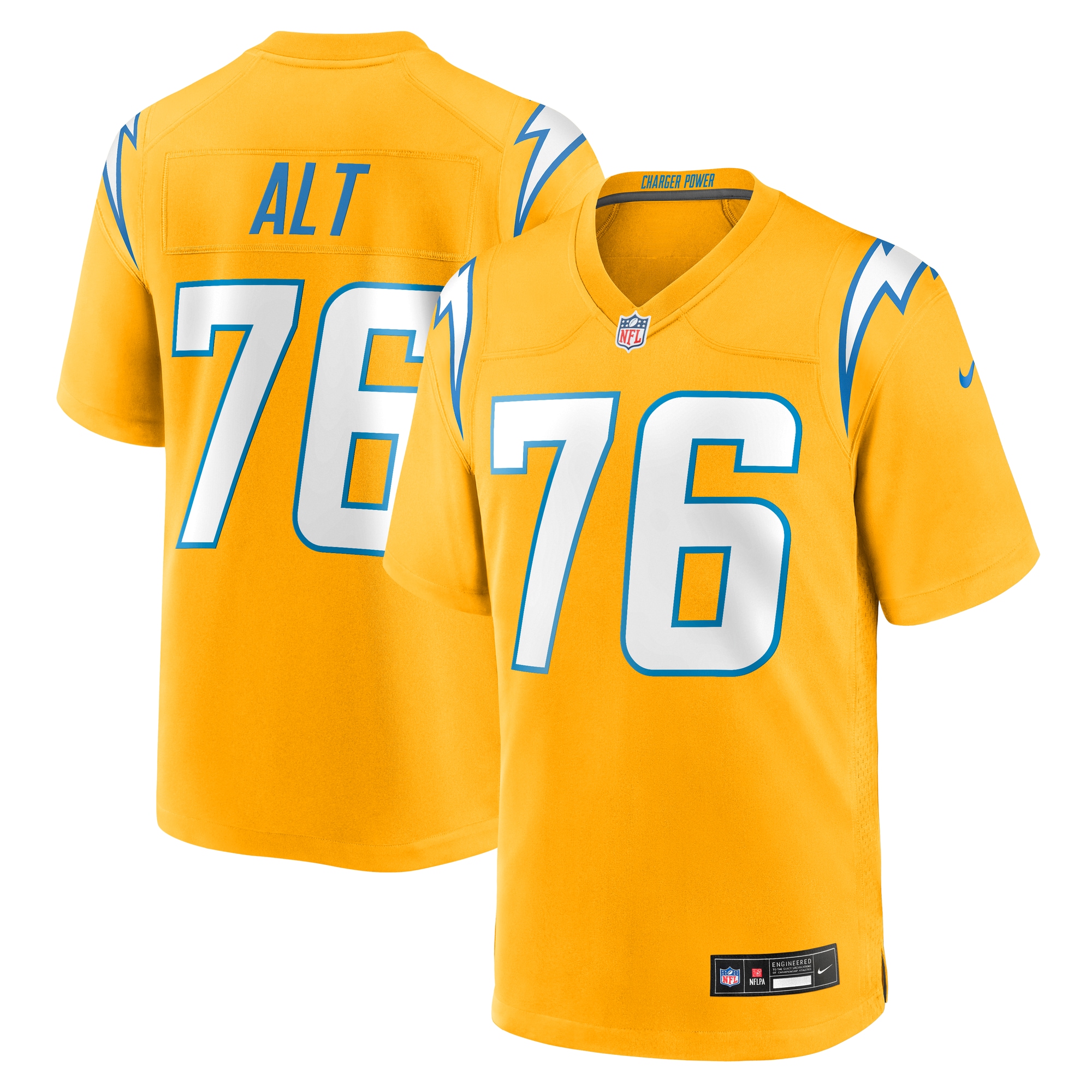 joe alt los angeles chargers nike alternate charger power game player jersey gold clowdercats bfchc.jpg