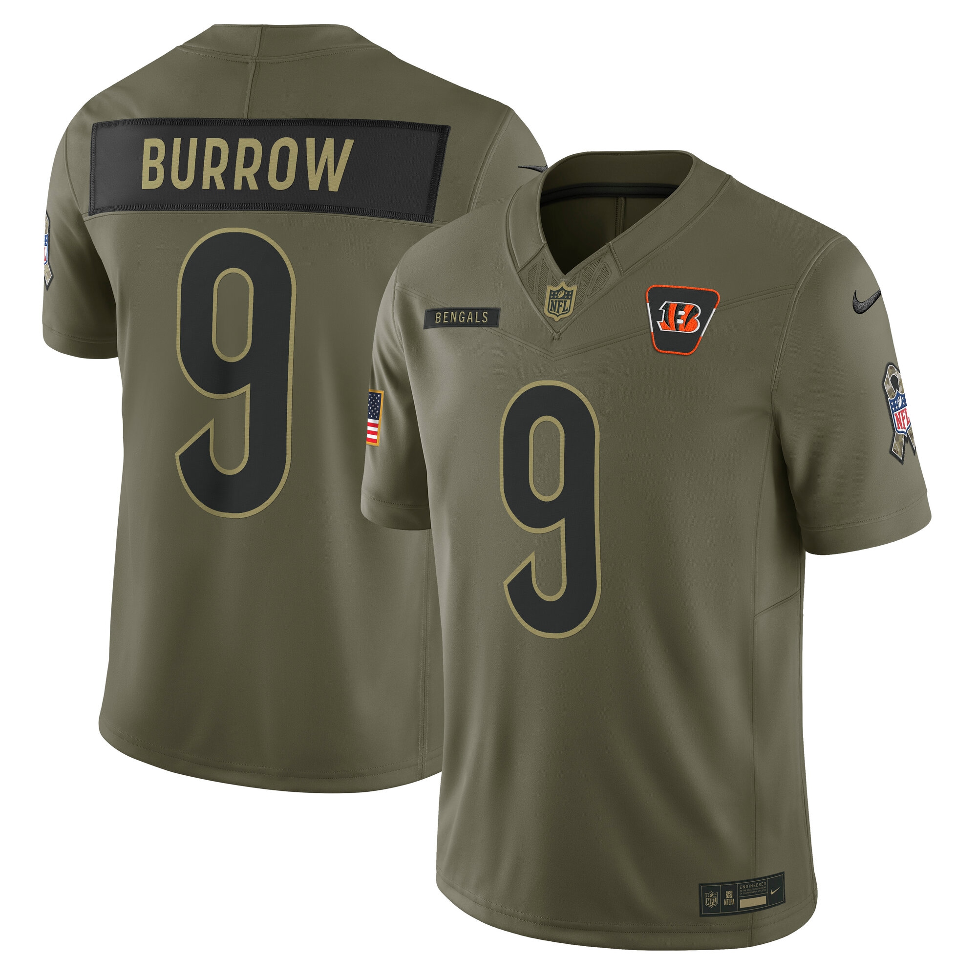 joe burrow cincinnati bengals nike 2025 salute to service limited jersey olive clowdercats juk4g.jpg