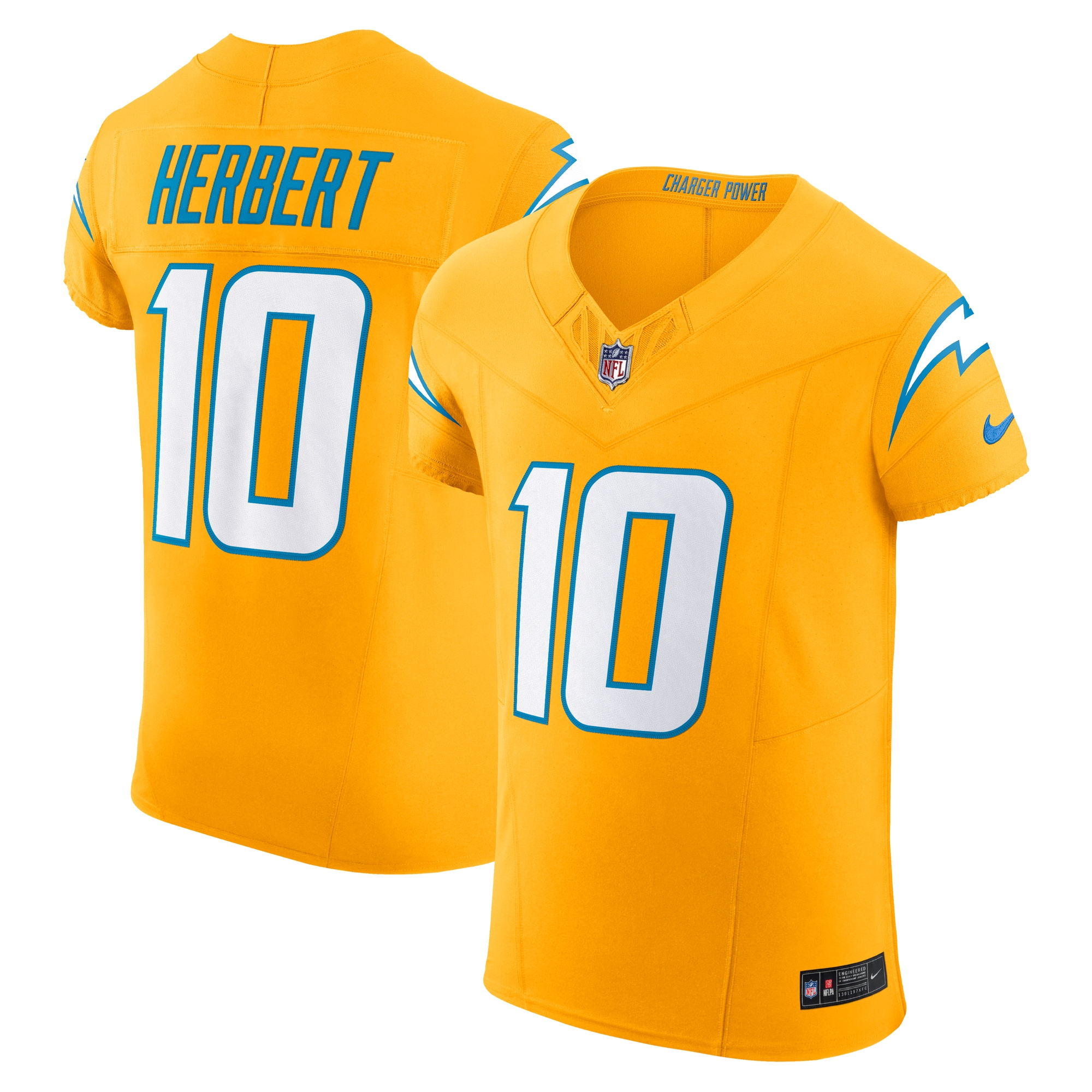 justin herbert los angeles chargers nike alternate charger power vapor fuse elite jersey gold clowdercats dvklz.jpg