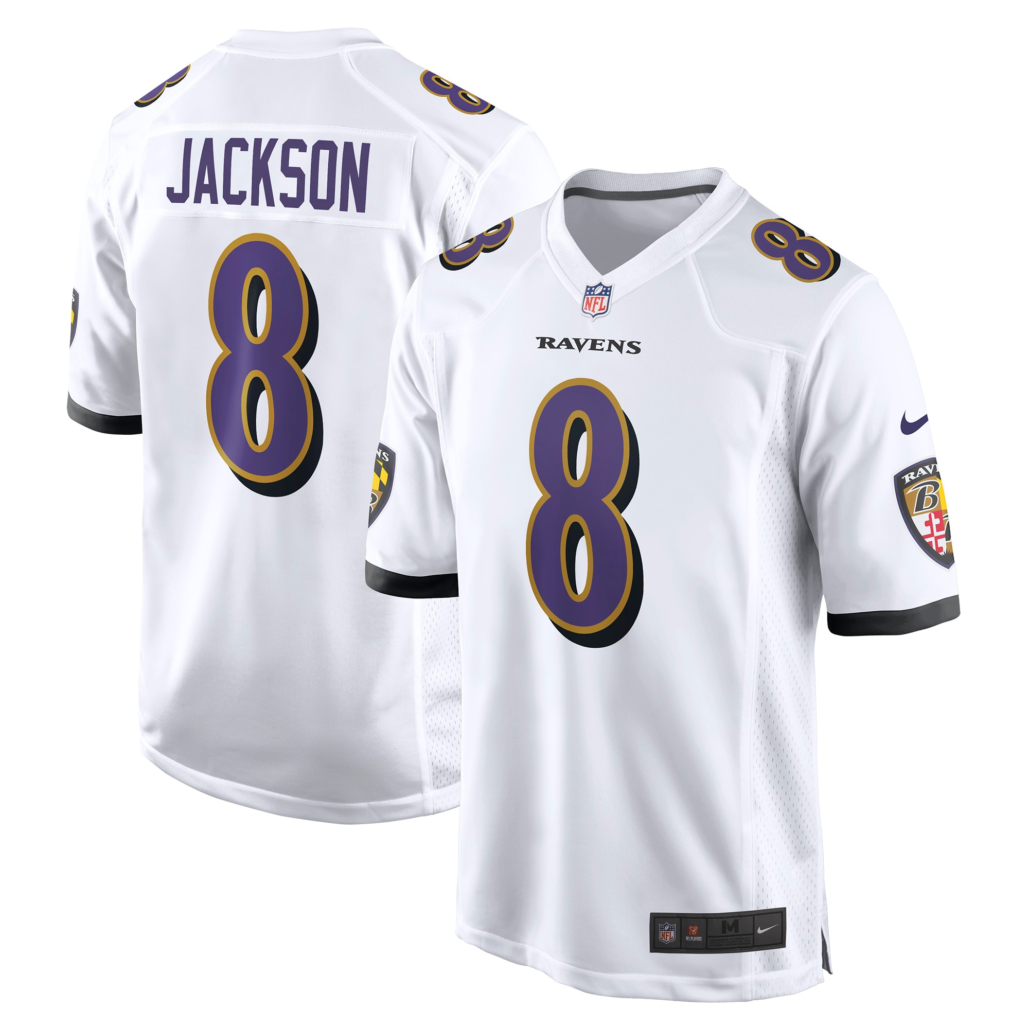 lamar jackson baltimore ravens nike game jersey white clowdercats nwjlw.jpg