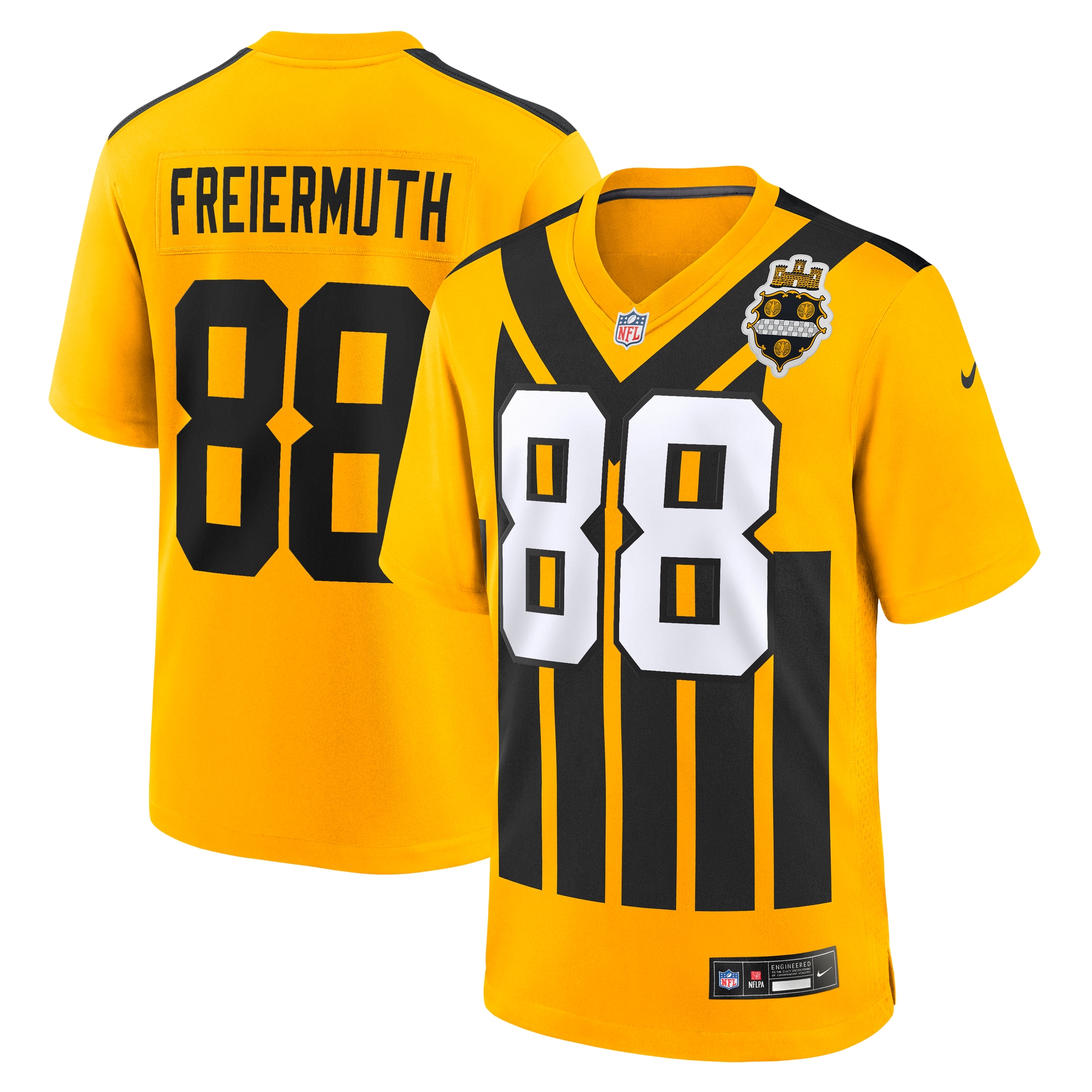 pat freiermuth pittsburgh steelers nike alternate 1933 throwback game jersey gold clowdercats wni81.jpg