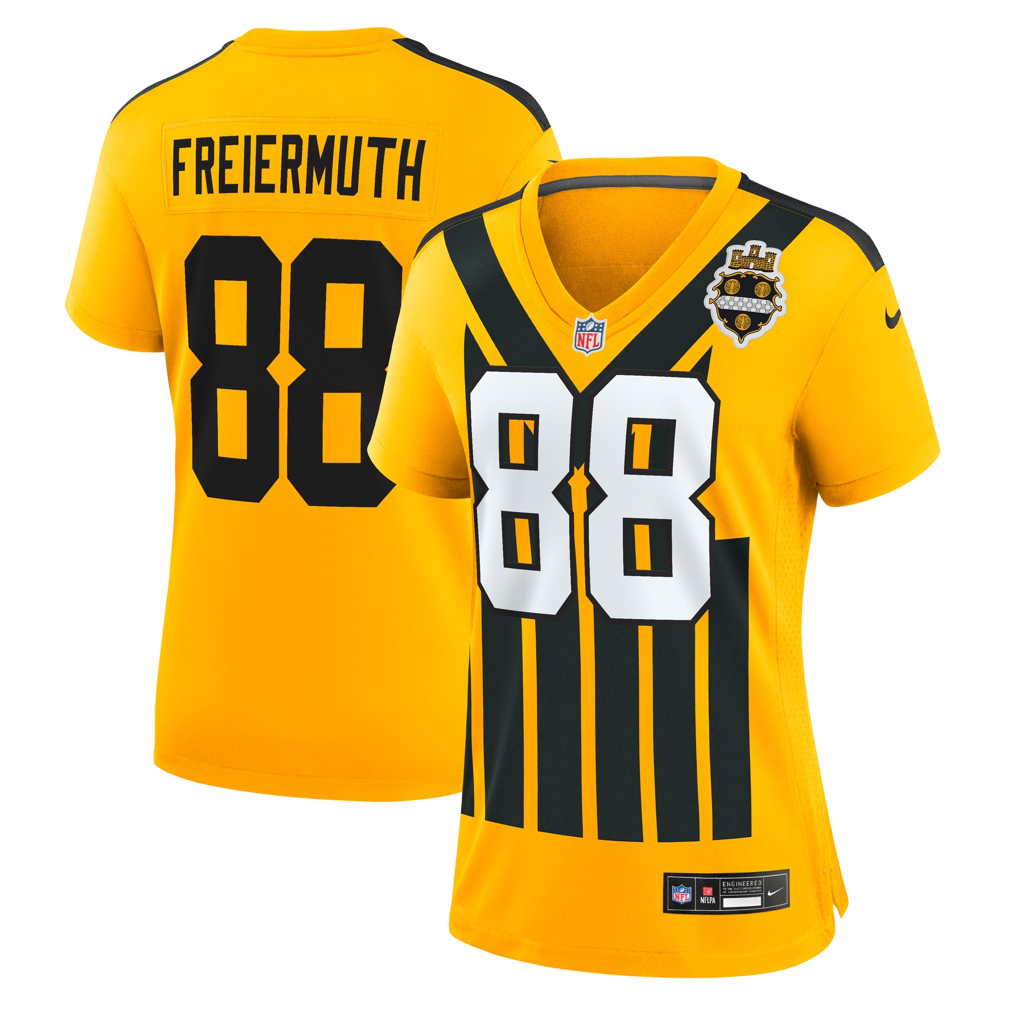 pat freiermuth pittsburgh steelers nike womens alternate 1933 throwback game jersey gold clowdercats v89bg.jpg
