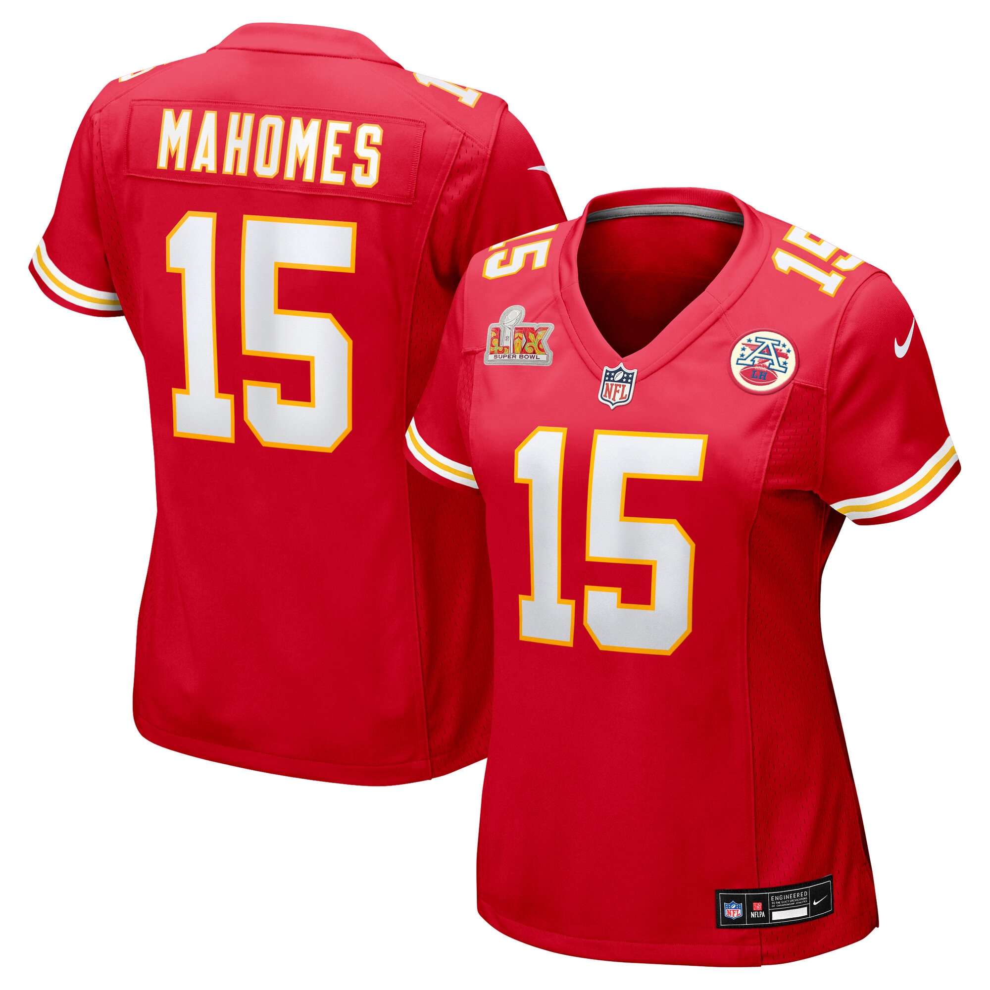 patrick mahomes kansas city chiefs nike womens super bowl lix game jersey red clowdercats ba0bh.jpg