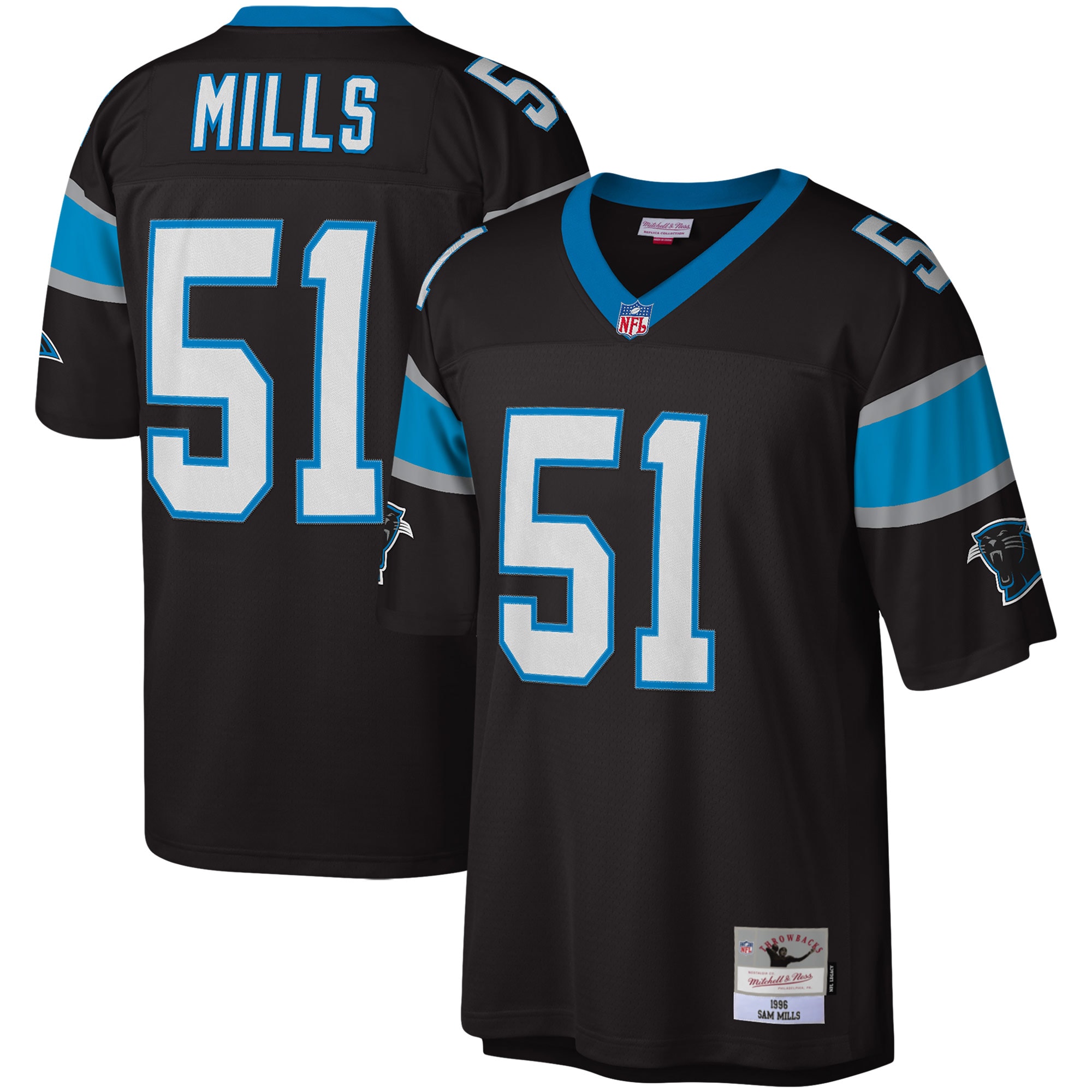 sam mills carolina panthers mitchell ness legacy replica jersey black clowdercats yvymx.jpg