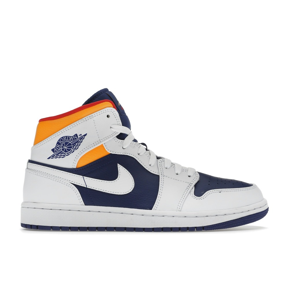 Air Jordan 1 Mid White-Deep Royal Blue-Laser Orange